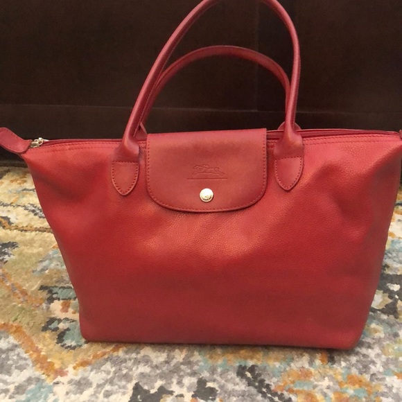Longchamp Handbags - Longchamp Red Leather Tote